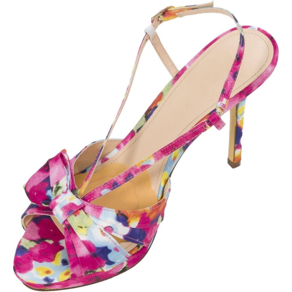 NWOT I. Miller Beautiful Shoes Floral Print Open Toe Platform Heels w/ Bow Sz 6